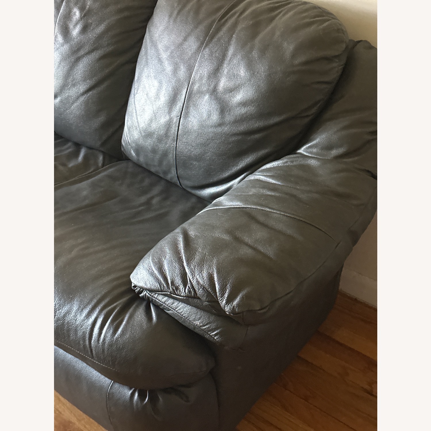 Green Leather 2 Seater Sofa - image-3