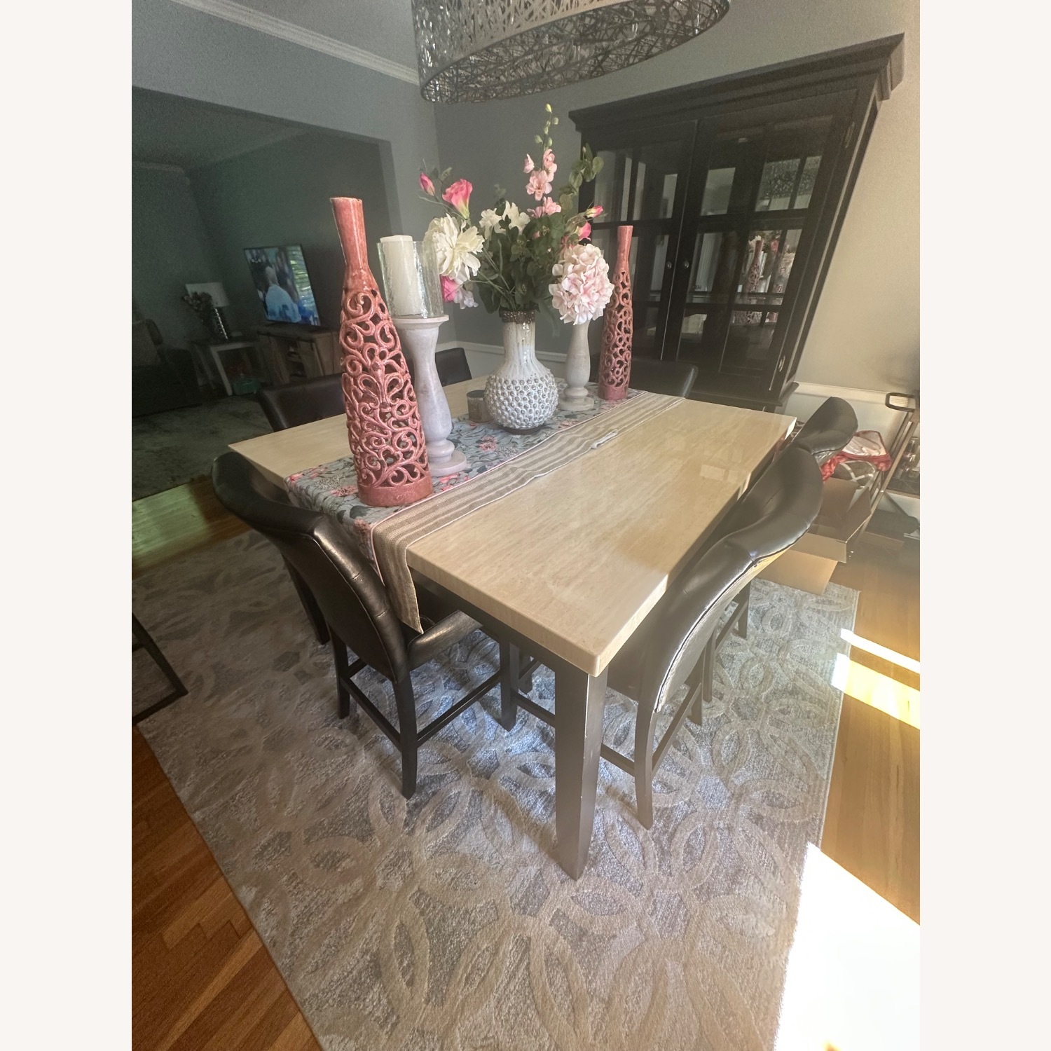 Pub Style Dining Table W/ 6 Pub Chairs  - image-1