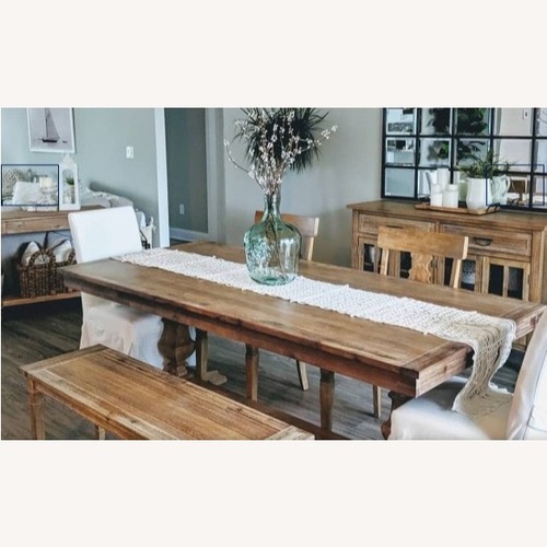 Used Pier1Natural Stonewash Table Bench & 2 Chairs for sale on AptDeco