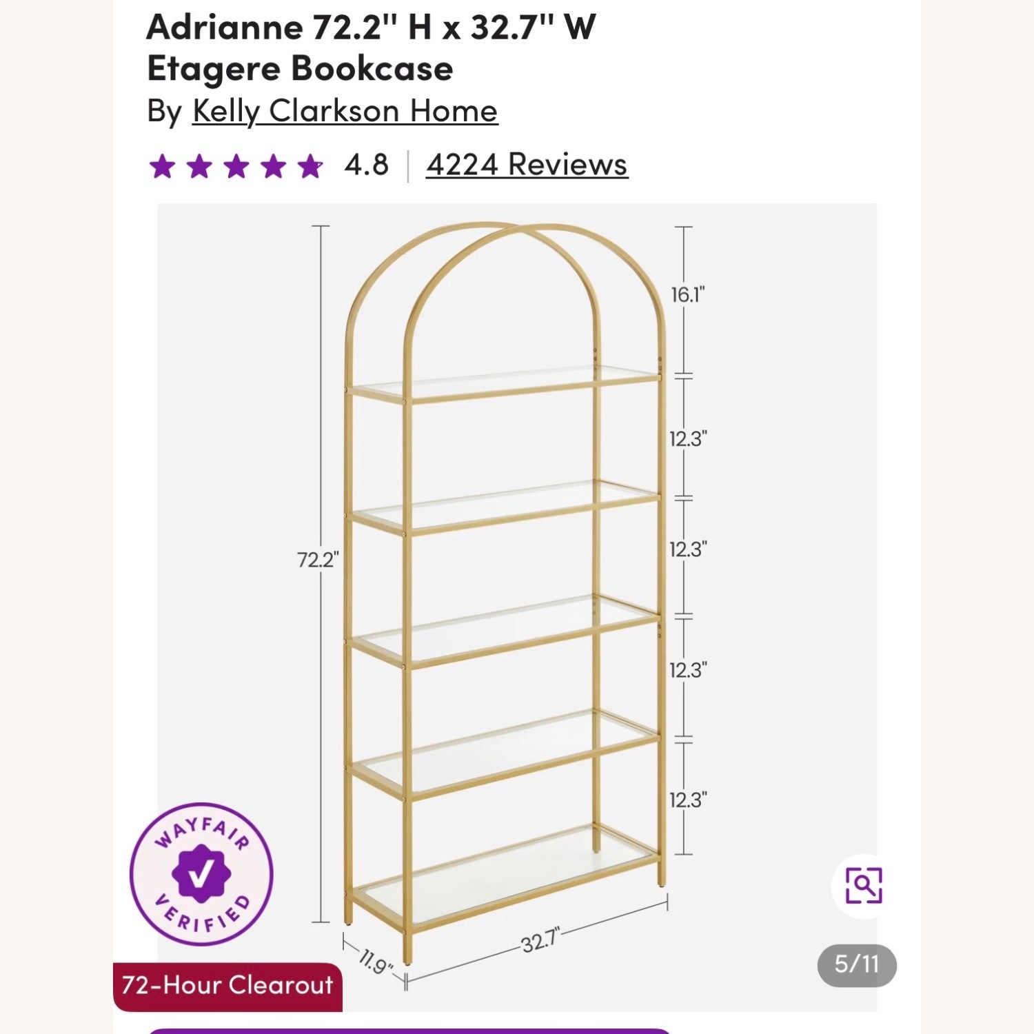 Wayfair Kelly Clarkson Home Gold Glass Bookcase - image-2