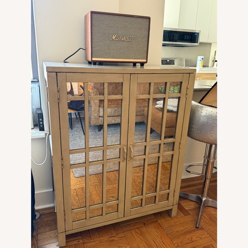 Used Pottery Barn Lyla Natural Bar Cabinet for sale on AptDeco