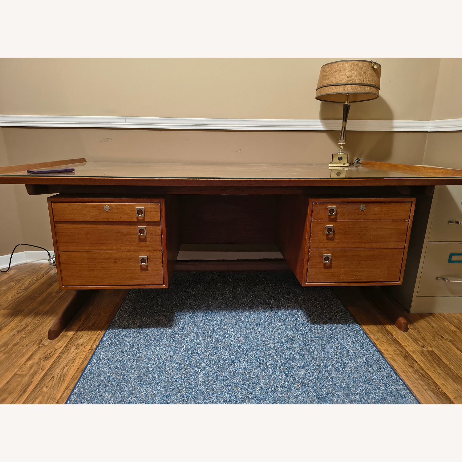 Arne Vodder Hp Hansen Mid-Century Danish Teak Glass Top Executive Desk - image-1