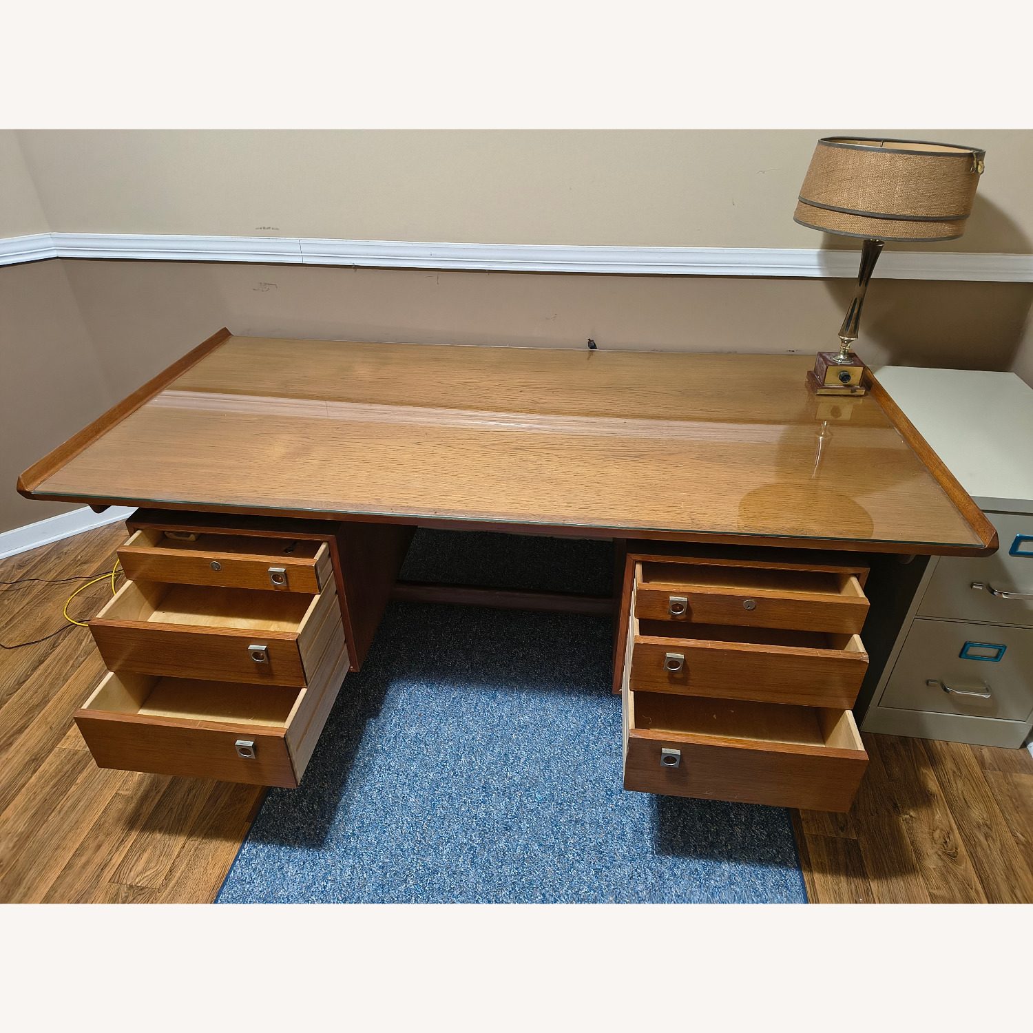 Arne Vodder Hp Hansen Mid-Century Danish Teak Glass Top Executive Desk - image-2