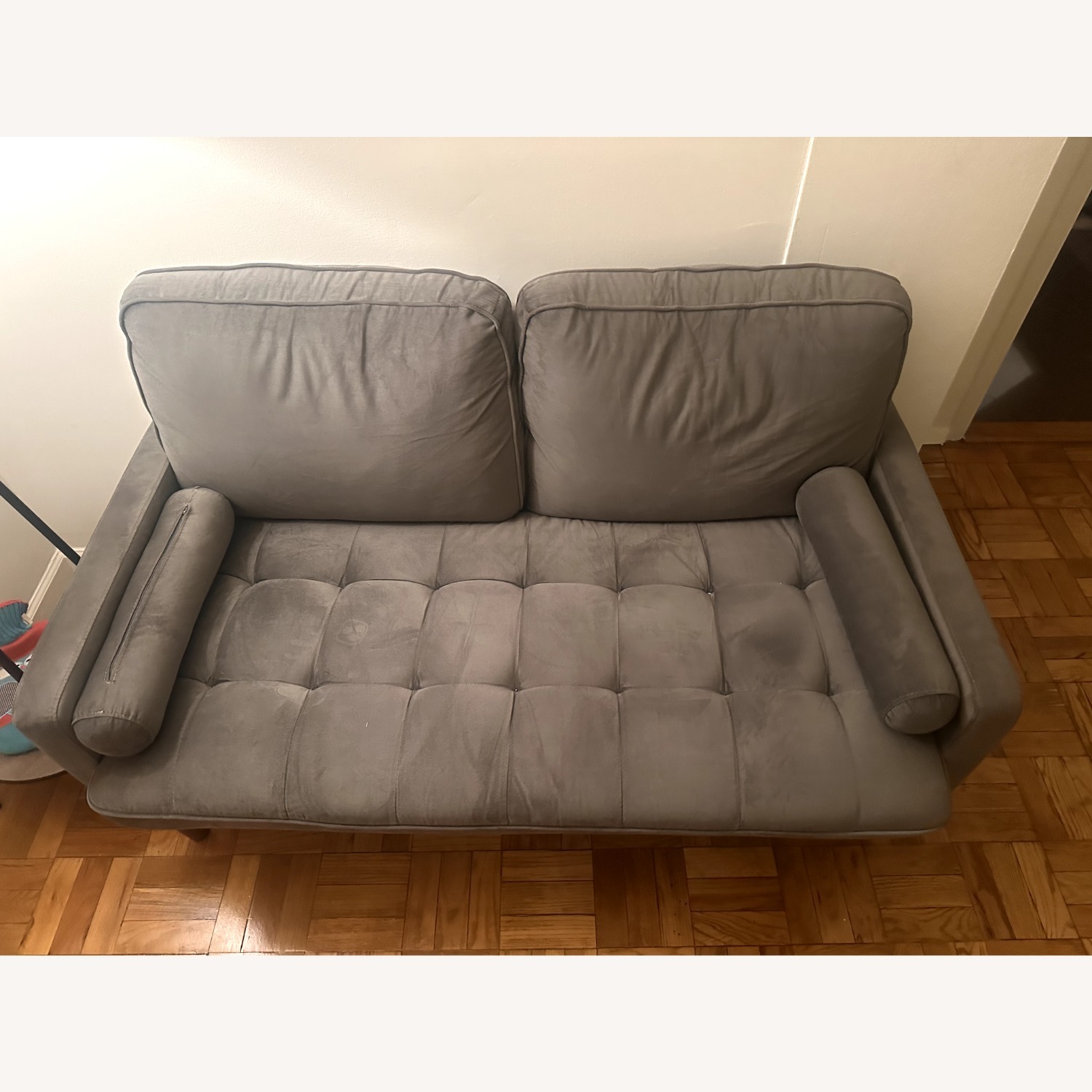 Dark Gray Velvet Loveseat - image-2