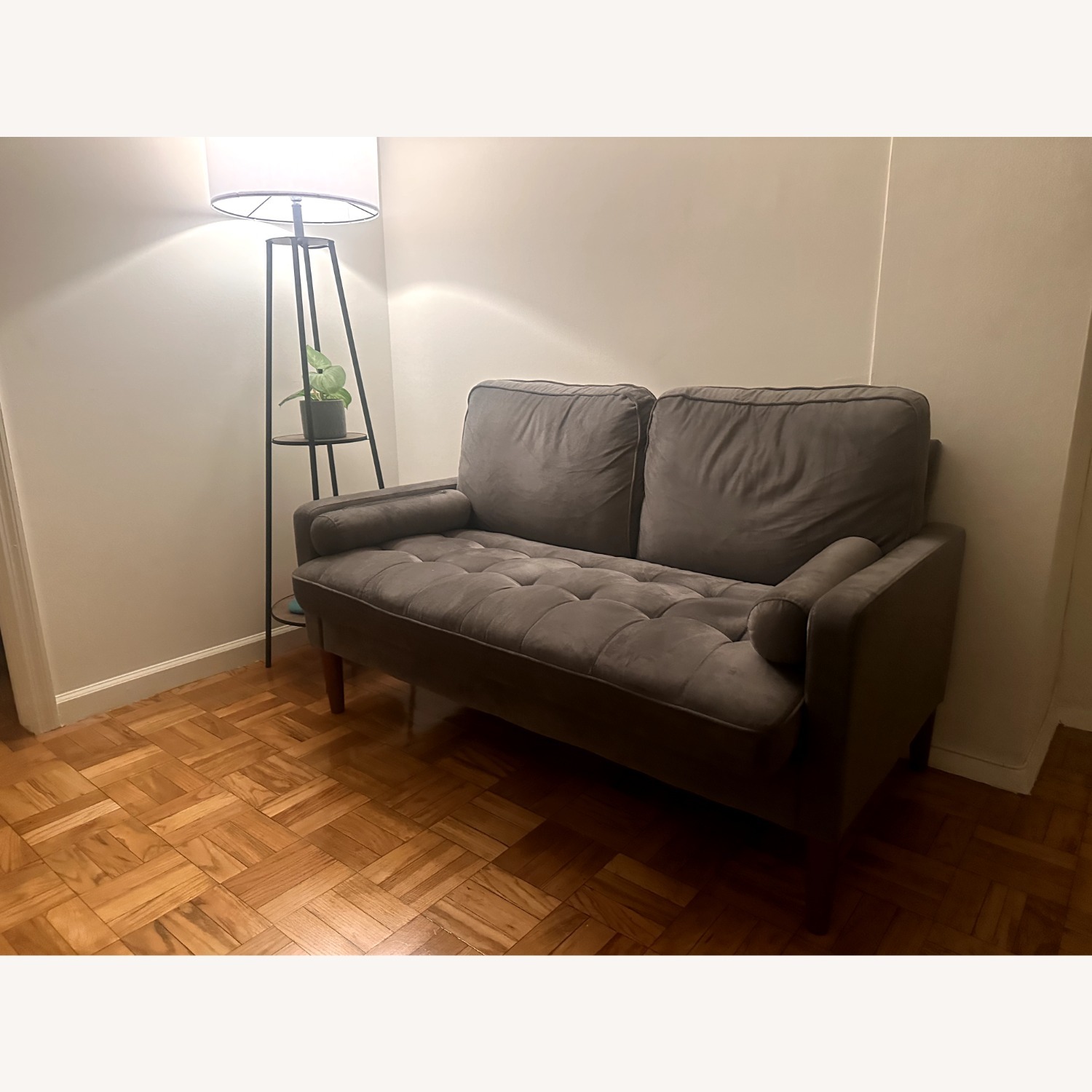 Dark Gray Velvet Loveseat - image-3