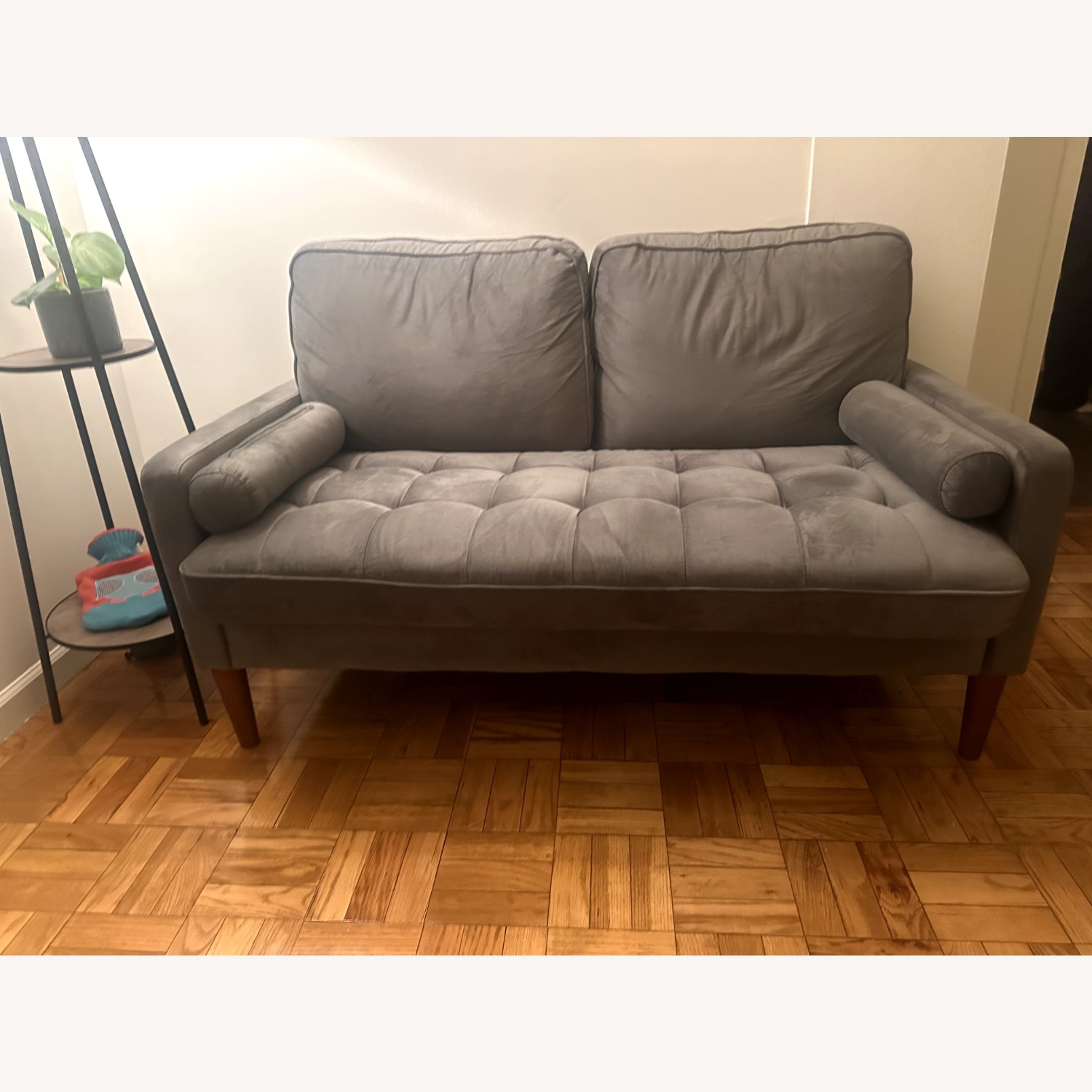 Dark Gray Velvet Loveseat - image-1