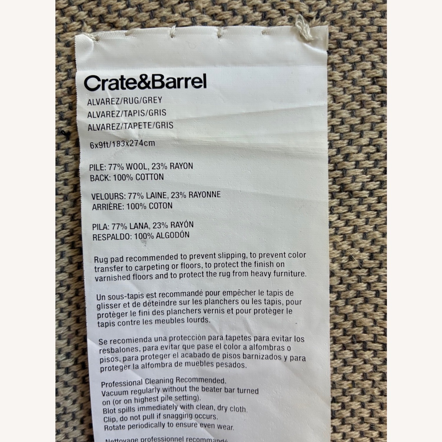 Crate & Barrel Alvarez Gray Rug 6' x 9' - image-7