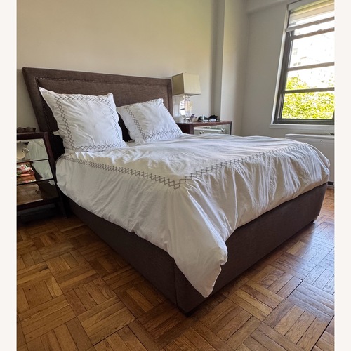 Used Bernhardt Furniture Dark Brown Fabric Queen Bed for sale on AptDeco