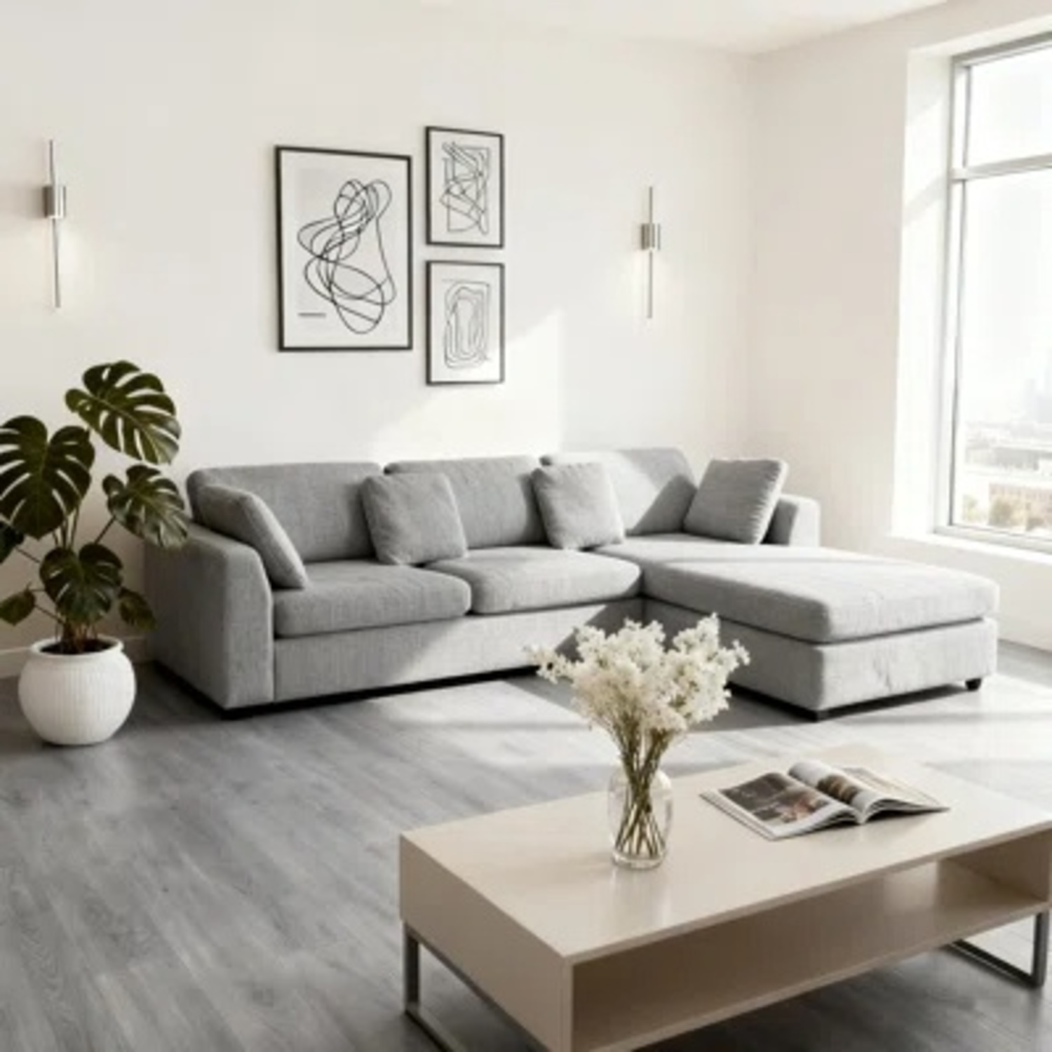 Wayfair Light Gray Fabric 2 Piece Sectional - image-5