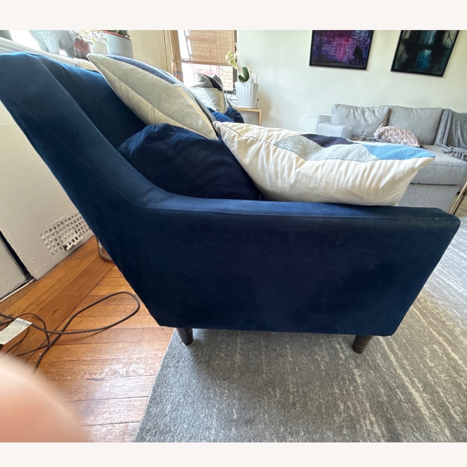 West Elm Everett Blue Velvet 3+ Seater Sofa - image-3