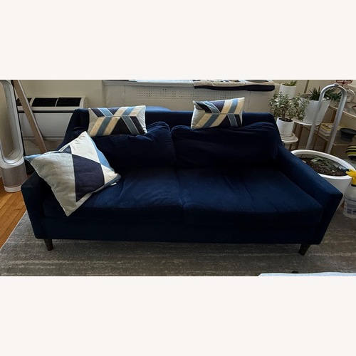 Used West Elm Everett Blue Velvet 3+ Seater Sofa for sale on AptDeco