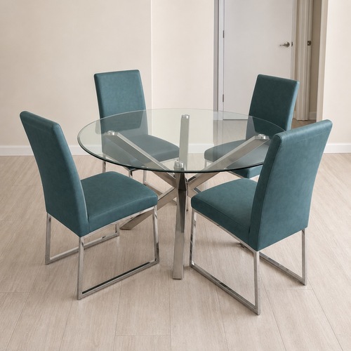 Used Rooms To Go Modern Round Glass Dining Table Set for sale on AptDeco