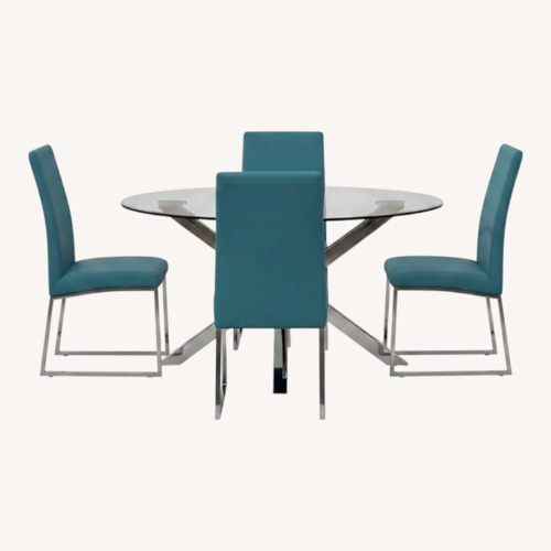 Used Rooms To Go Modern Round Glass Dining Table Set for sale on AptDeco