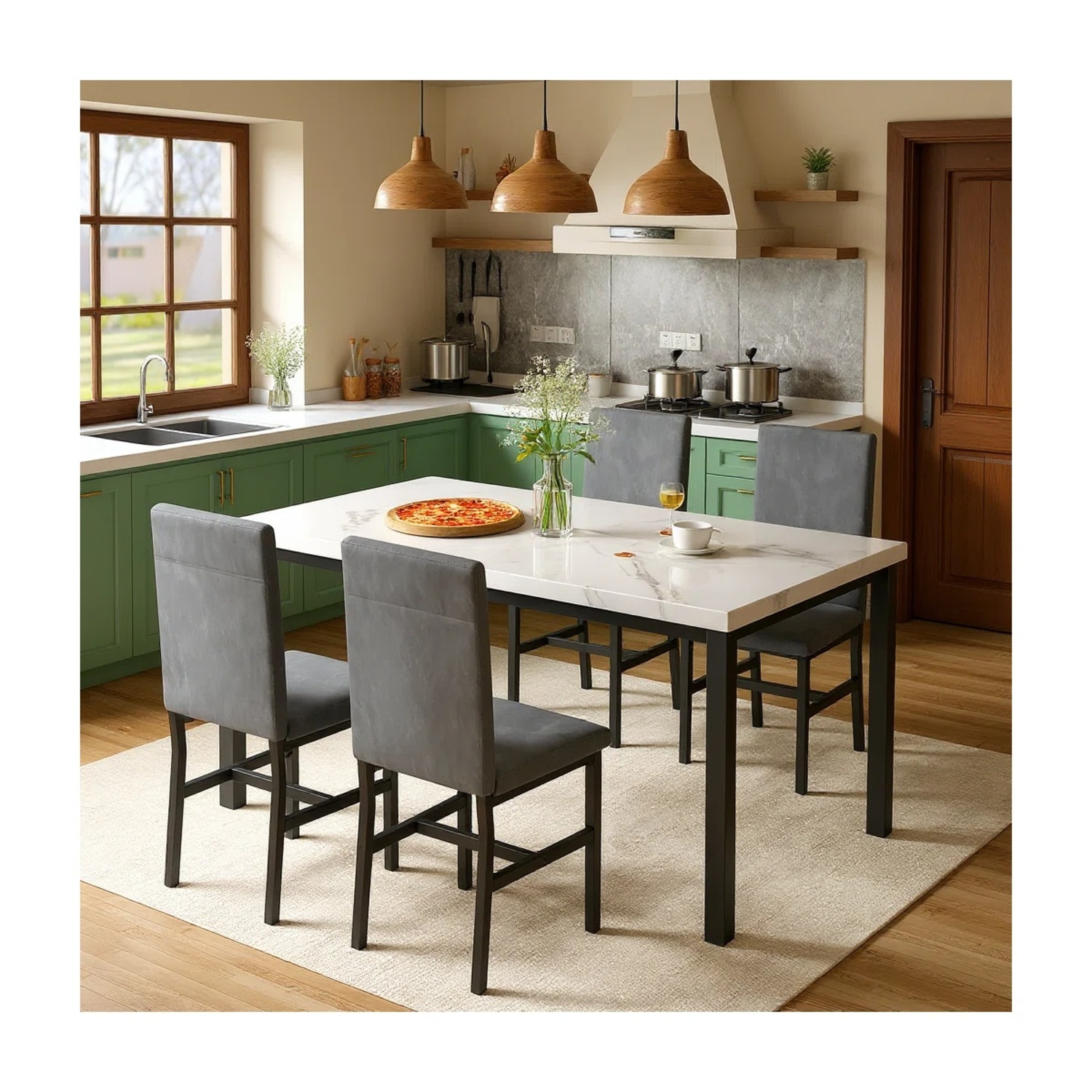 Janece Dark Gray Velvet Dining Set - image-4