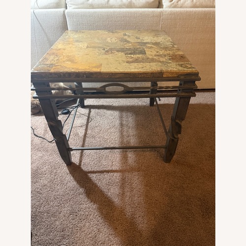 Used Raymour & Flanigan Dark Brown Stone Side Table for sale on AptDeco