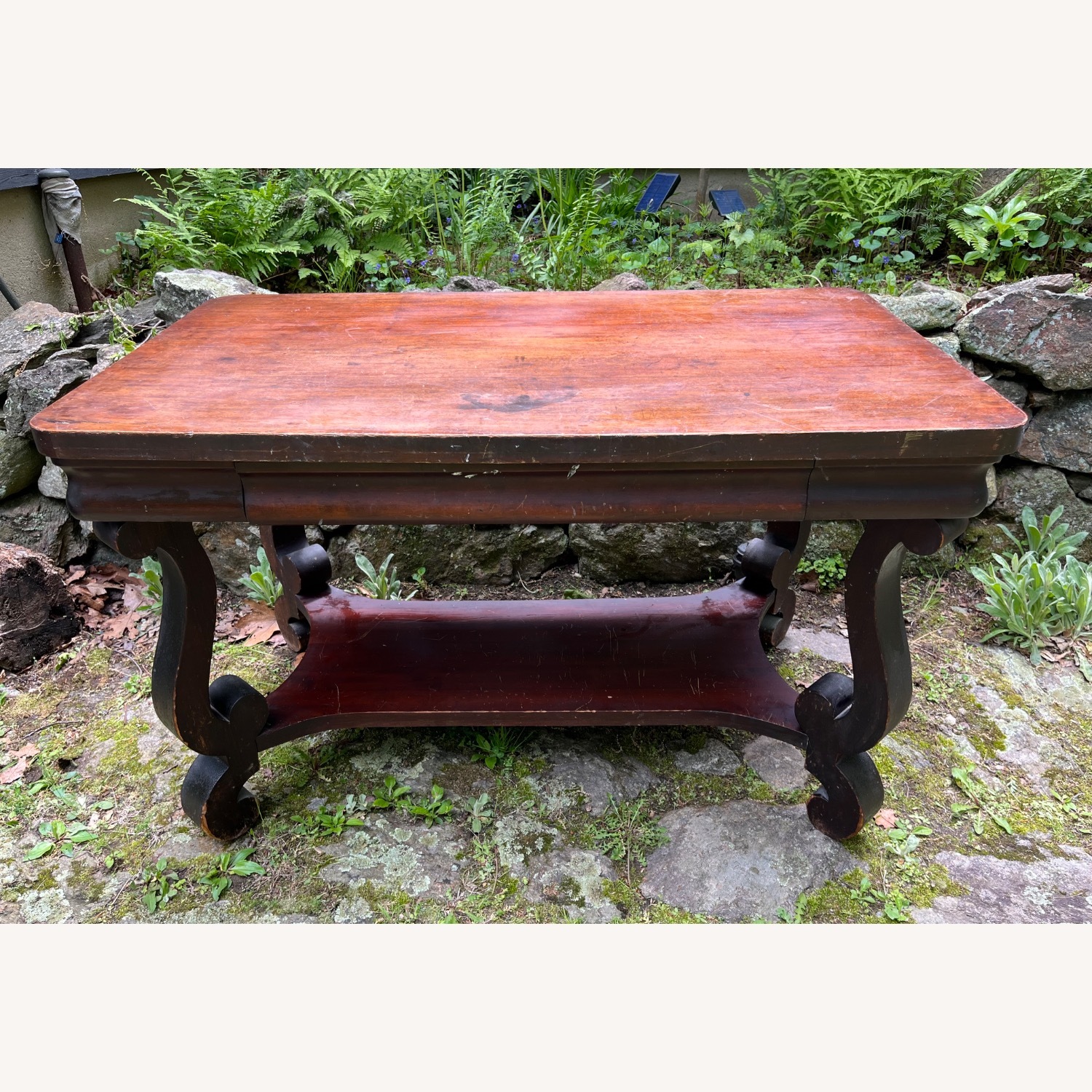 Antique Desk Console Table Scrolled Legs - image-2