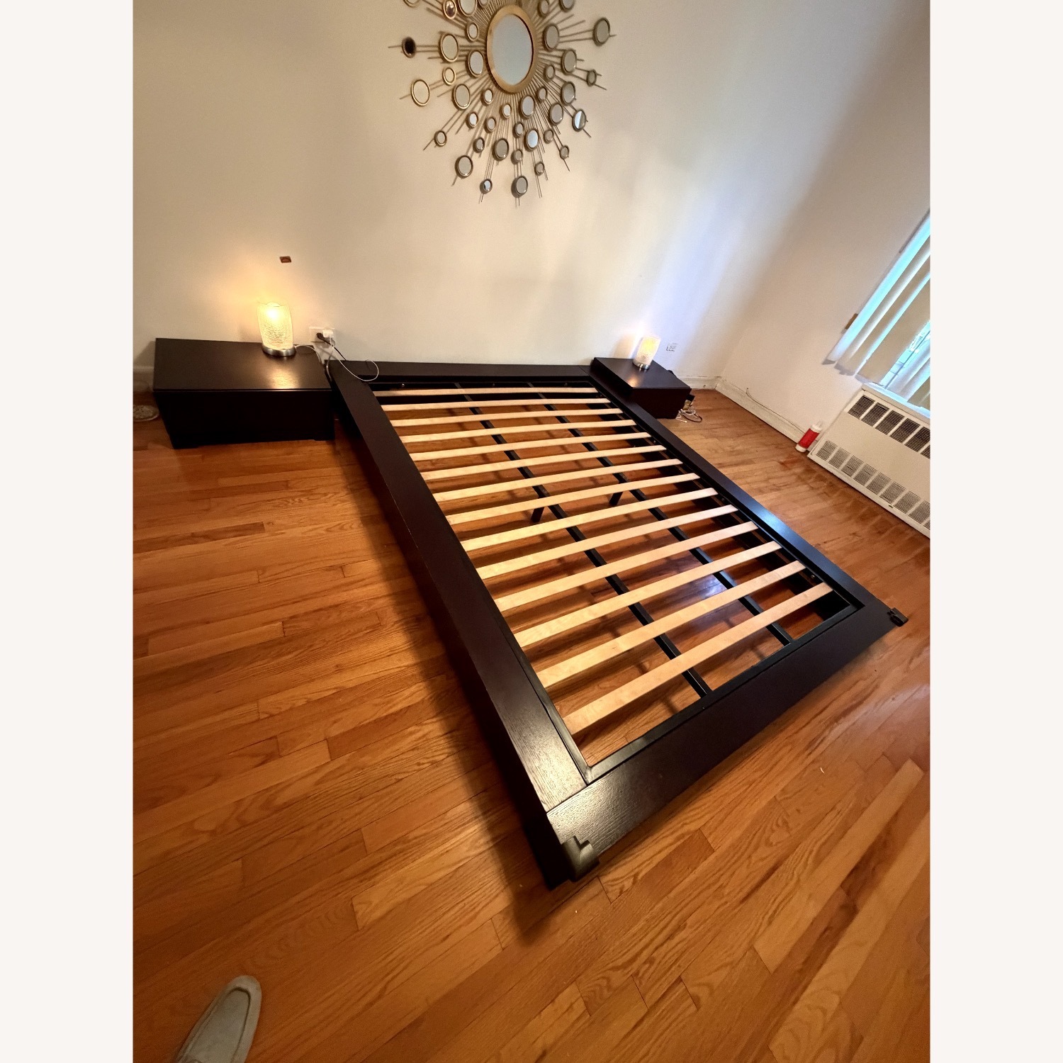 Dark Wood Low Platform Bed with Two Nightstands - image-4