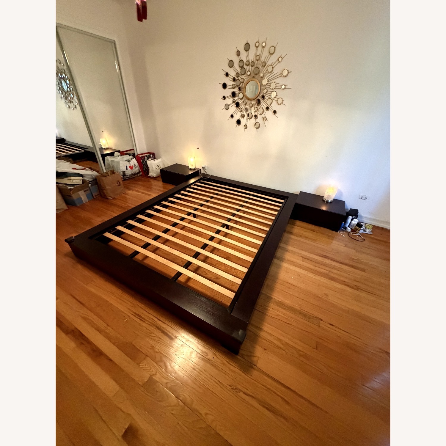 Dark Wood Low Platform Bed with Two Nightstands - image-2
