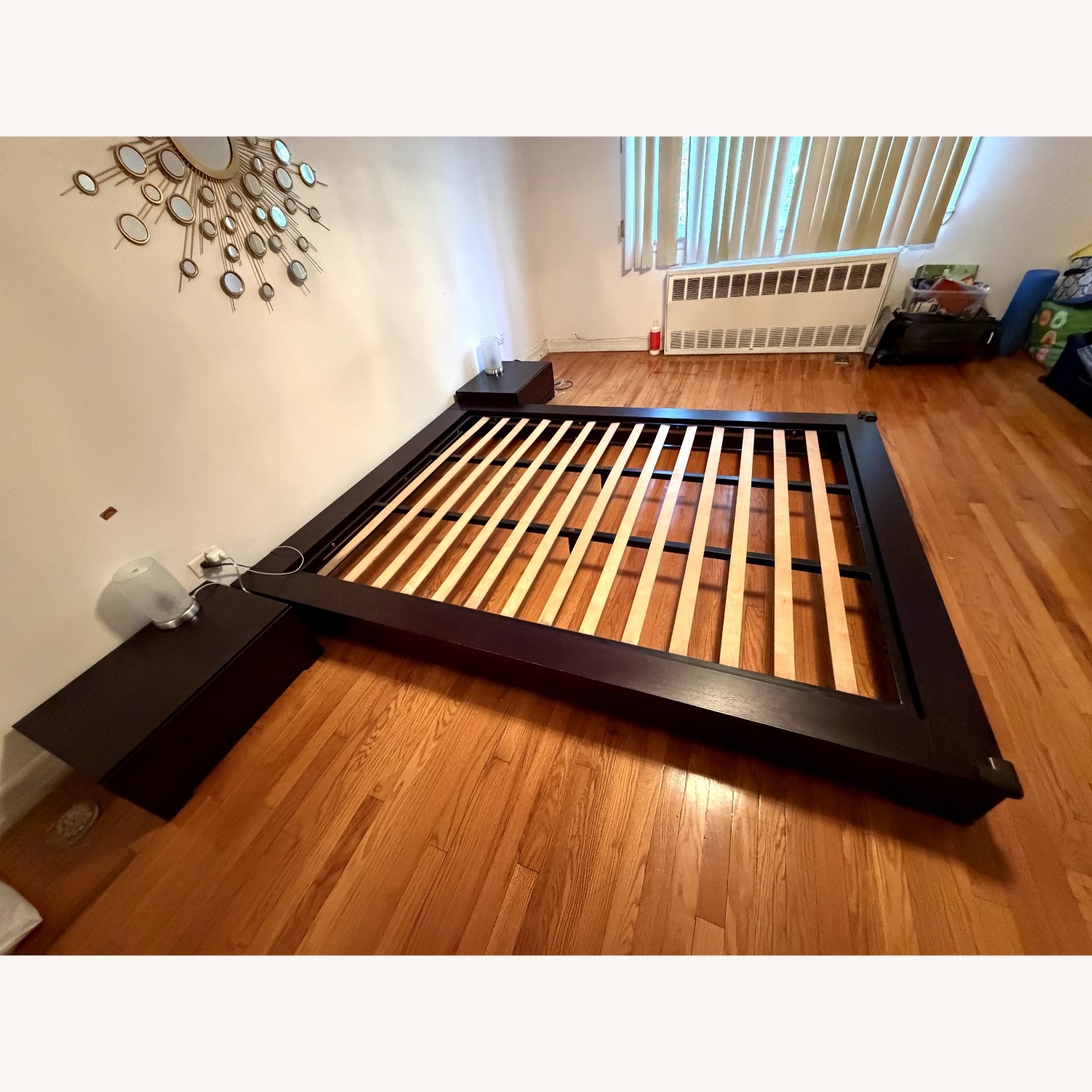 Dark Wood Low Platform Bed with Two Nightstands - image-3