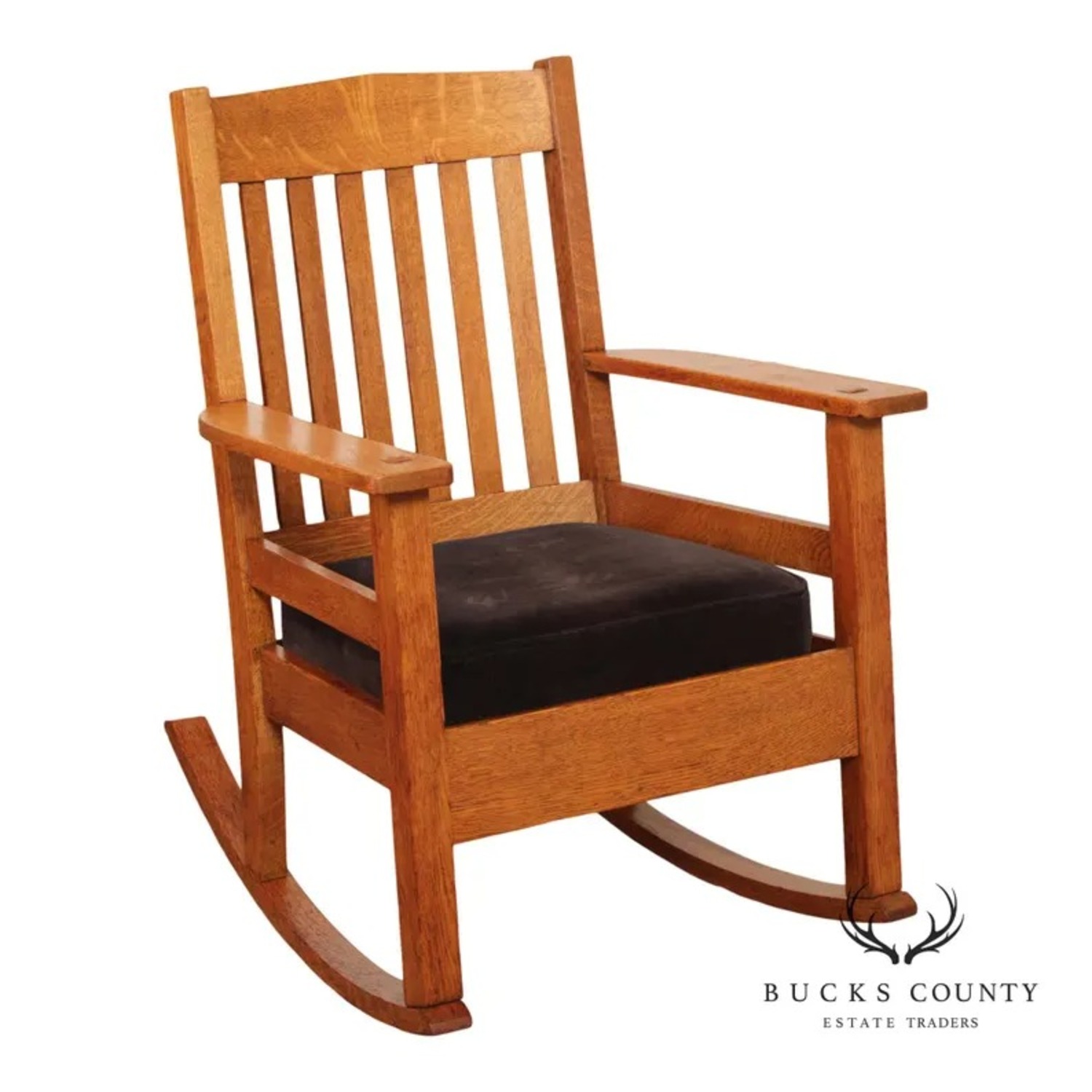 Mission Oak Style Wood Armchair Leather Seat  - image-4