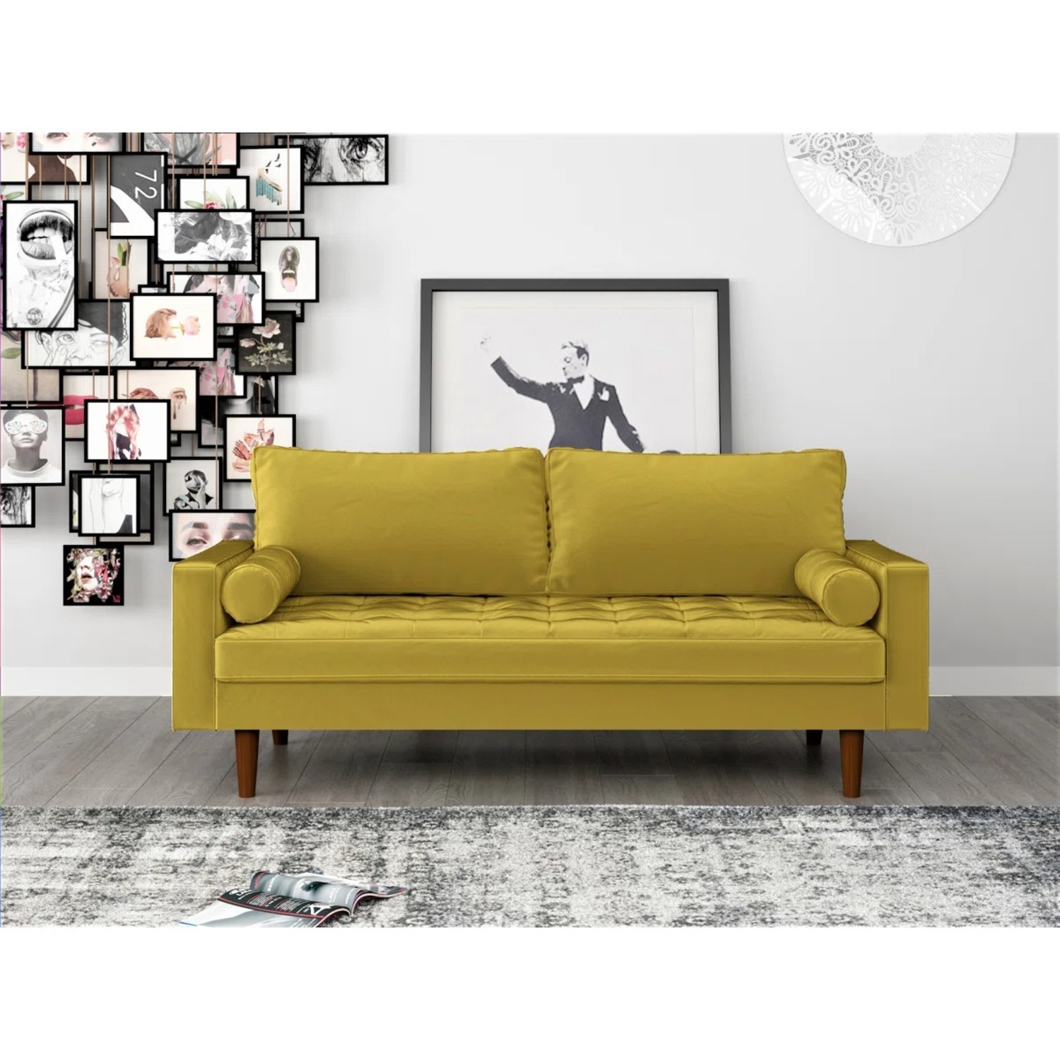 Wade Logan Clovis Gold Velvet 3+ Seater Sofa - image-4