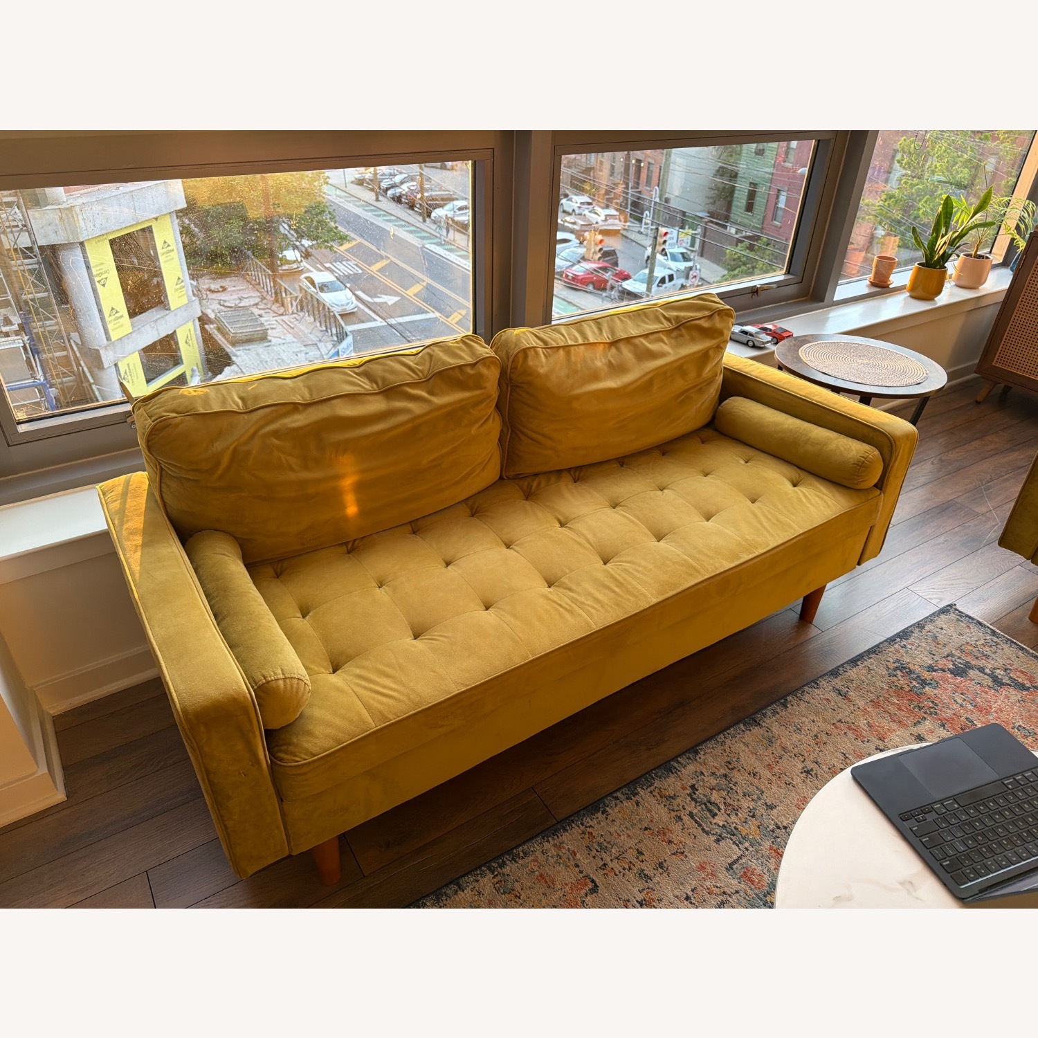 Wade Logan Clovis Gold Velvet 3+ Seater Sofa - image-1