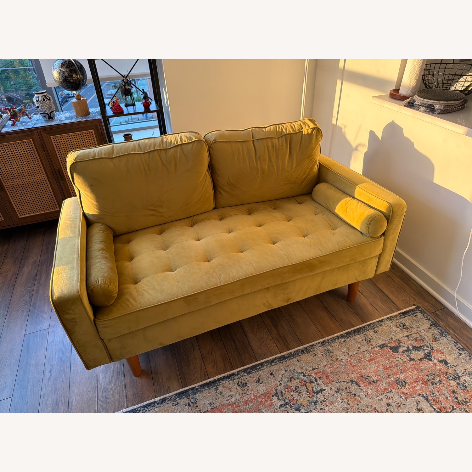 Wade Logan Clovis Gold Velvet 3+ Seater Sofa - image-3