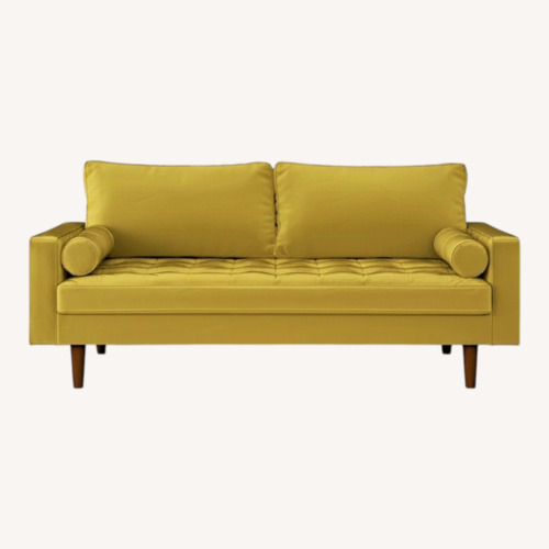 Used Wade Logan Clovis Gold Velvet 3+ Seater Sofa for sale on AptDeco