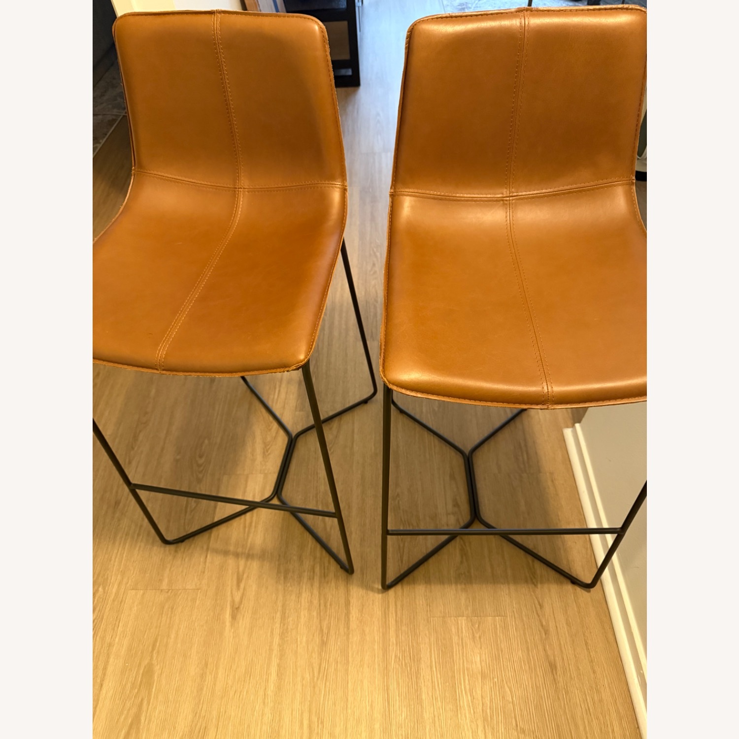 West Elm Slope Leather Bar Stools 2 - image-2