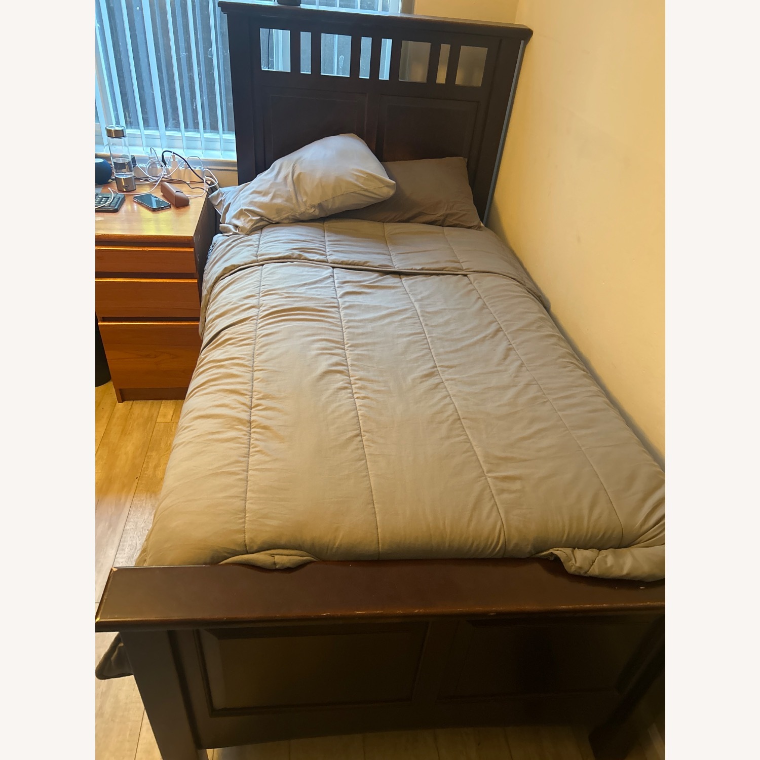Dark Brown Wood Twin Bed - image-1