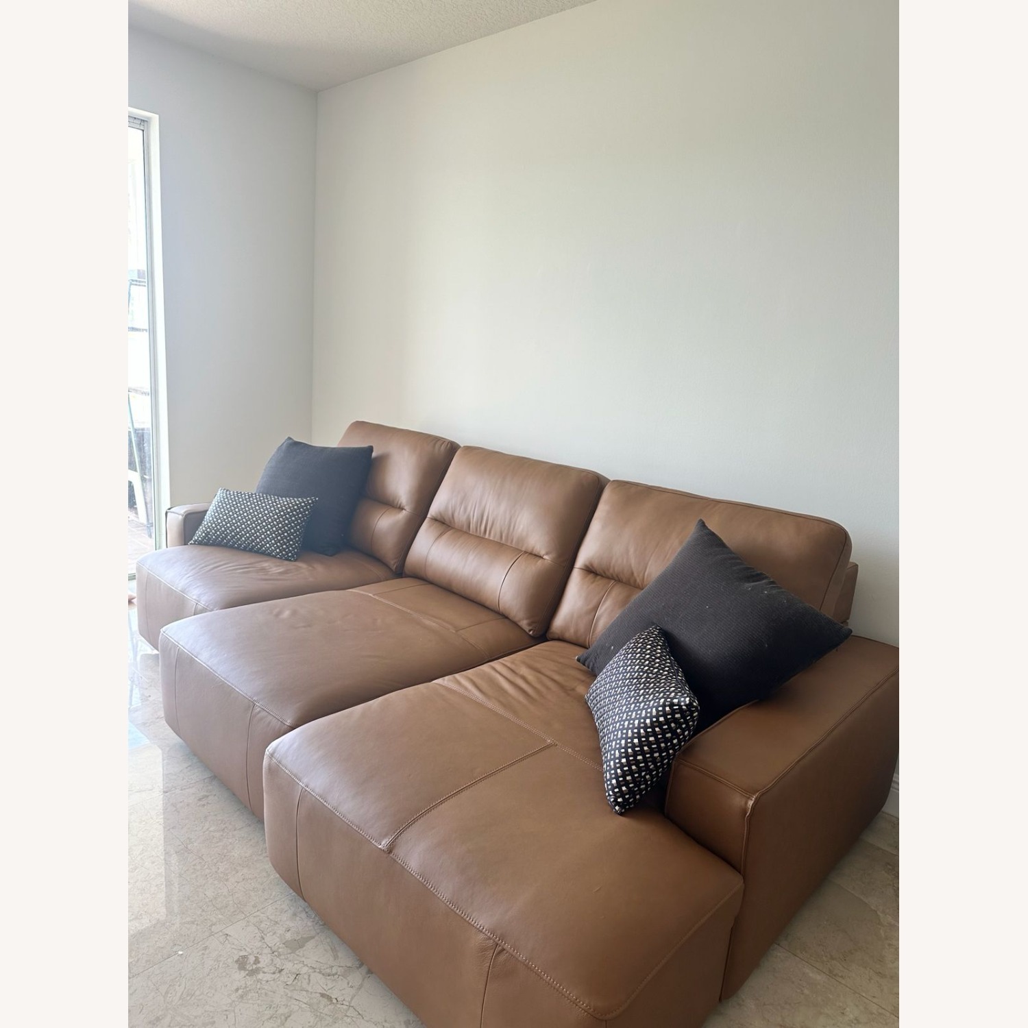 City Furniture Dark Brown Leather Chaise Sectional - image-5