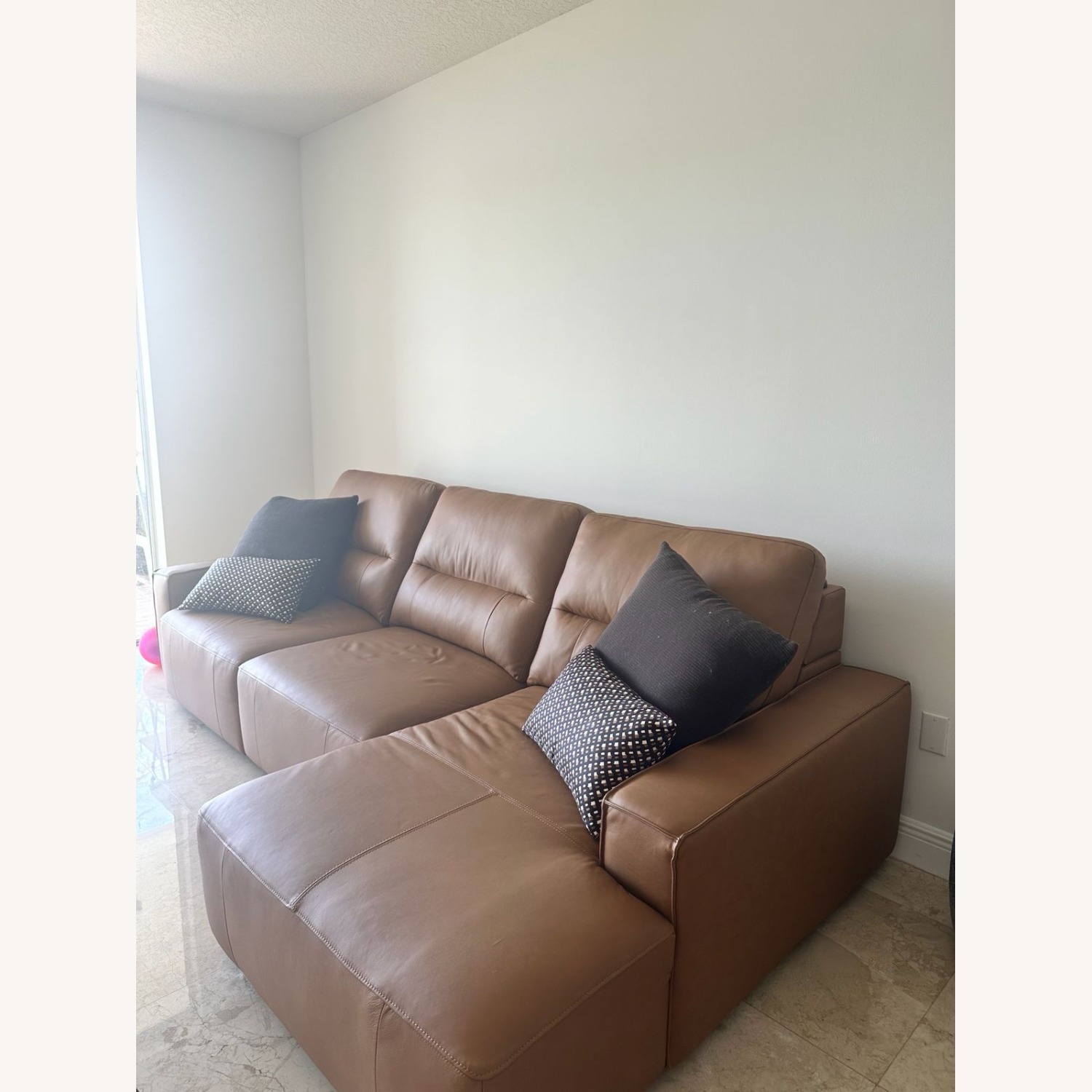 City Furniture Dark Brown Leather Chaise Sectional - image-2