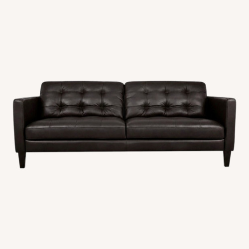 Used Macy’s Pezley Tufted Brown Leather Sofa  for sale on AptDeco