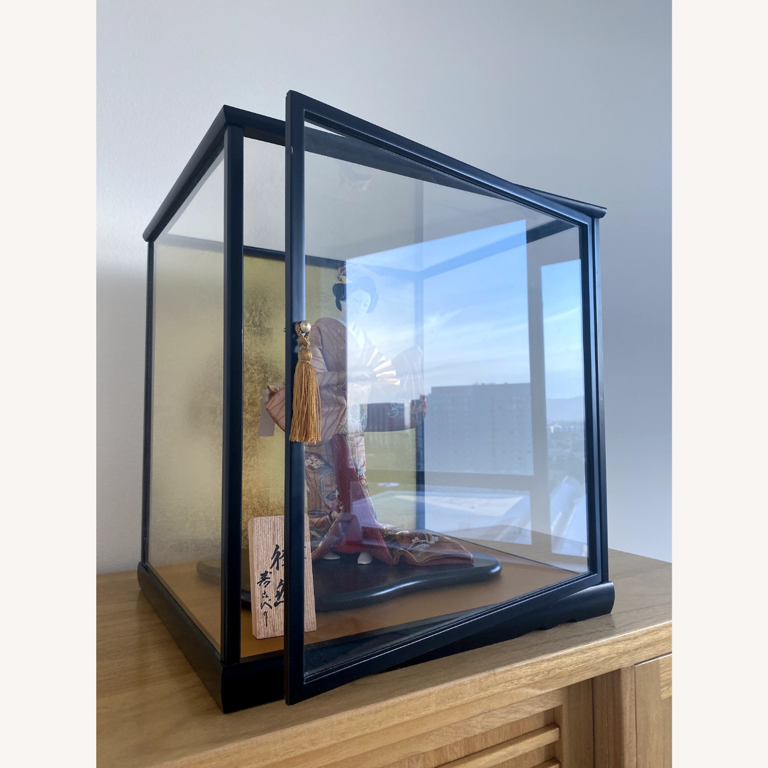 17-inch Tall Japanese Doll in Glass Wooden Box - image-5
