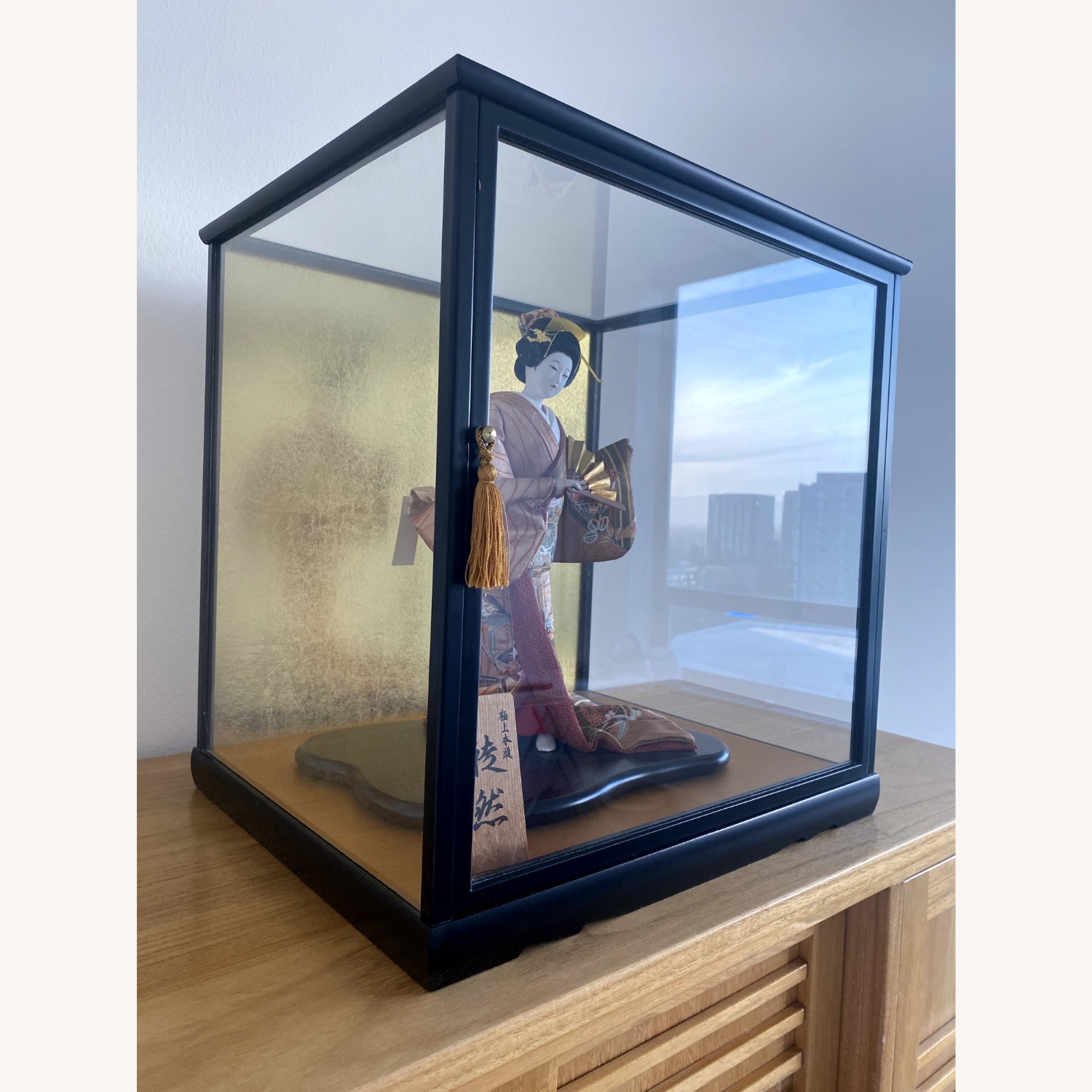 17-inch Tall Japanese Doll in Glass Wooden Box - image-4
