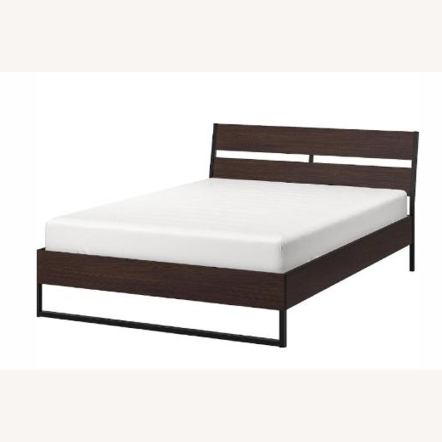 IKEA TRYSIL Dark Brown Wood Queen Bed - image-1