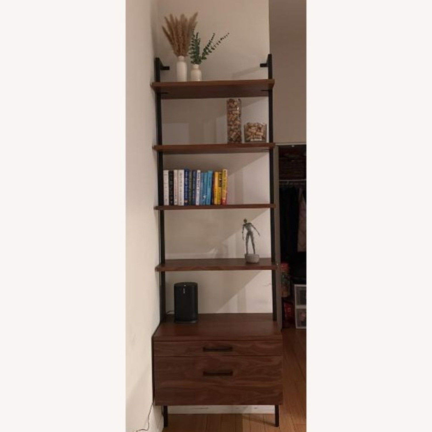 CB2 Helix 96" Walnut Bookcase with 2 Drawers - image-2