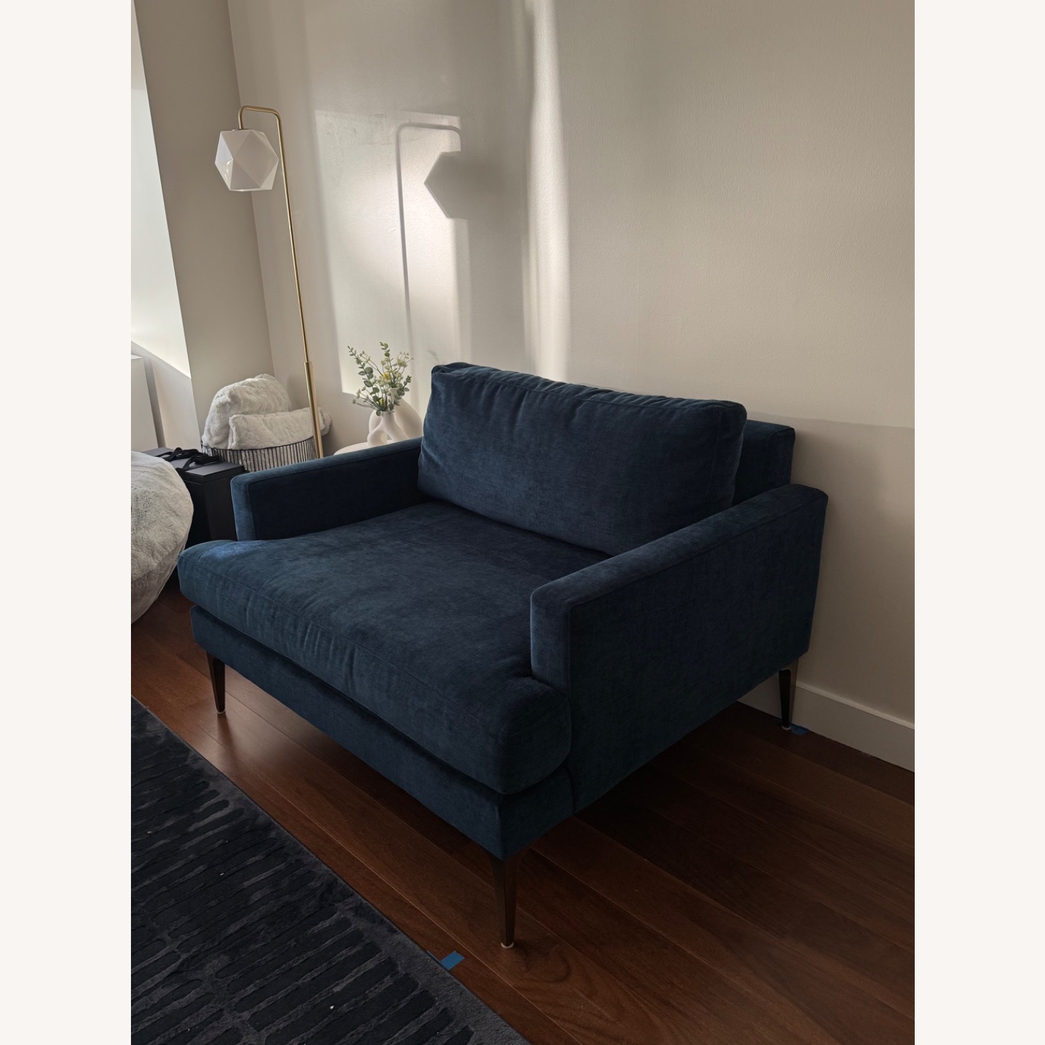 West Elm Andes Chair and a Half - Ink Blue Velvet - image-1