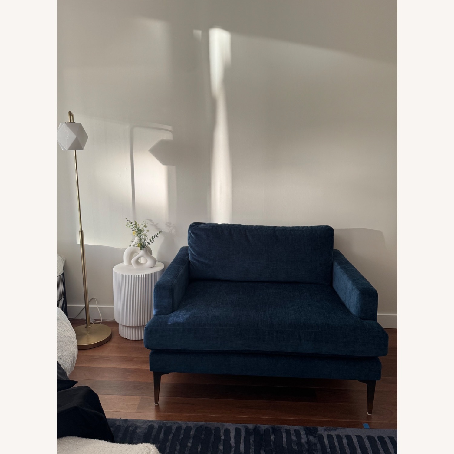 West Elm Andes Chair and a Half - Ink Blue Velvet - image-3