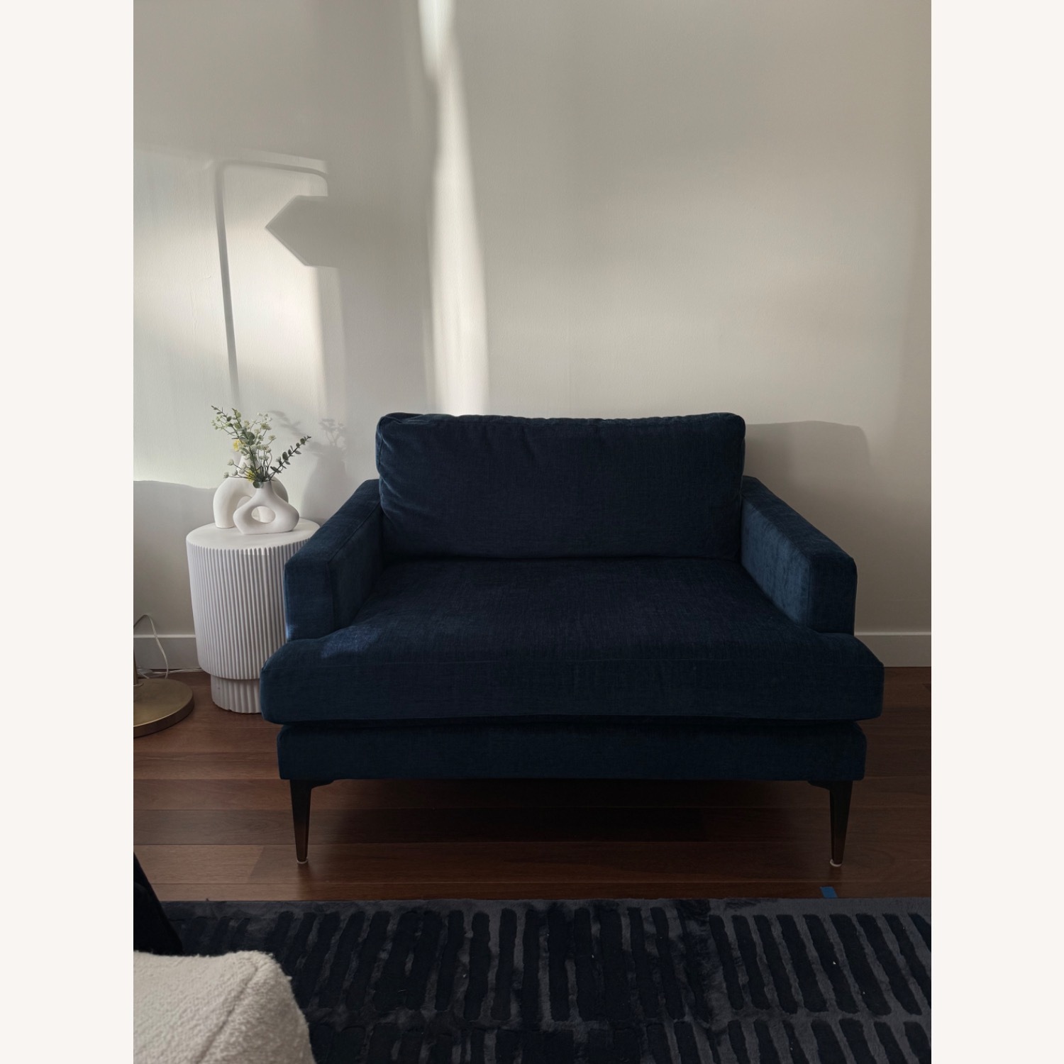 West Elm Andes Chair and a Half - Ink Blue Velvet - image-2