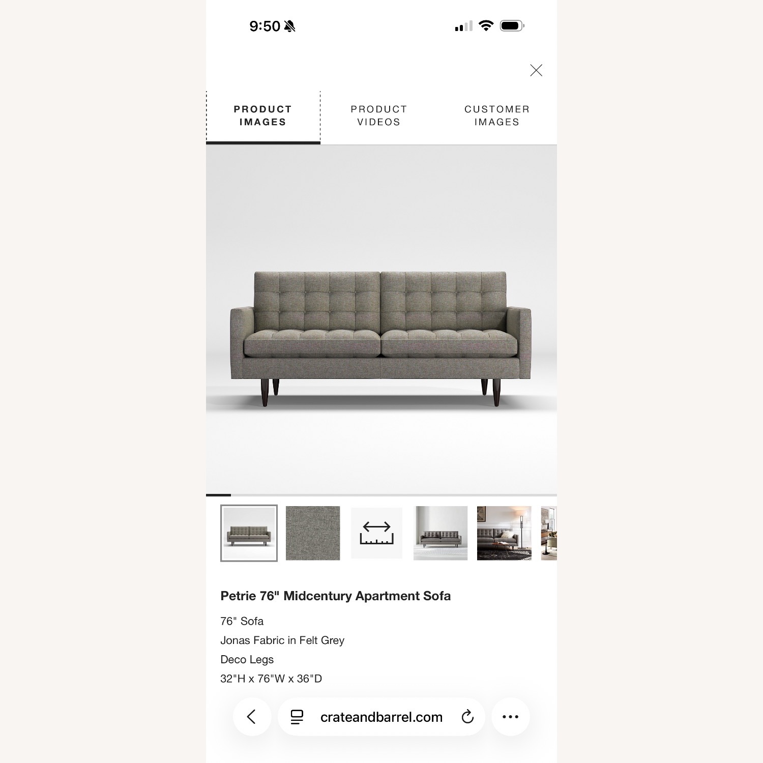 Crate & Barrel Petrie Couch 76” - image-5