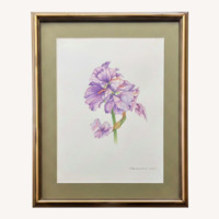 Botanic Watercolor Painting Purple Iris Signed