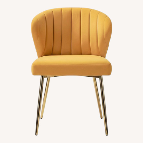 Used Milia Golden Legs Mustard Tufted Dining Chairs for sale on AptDeco