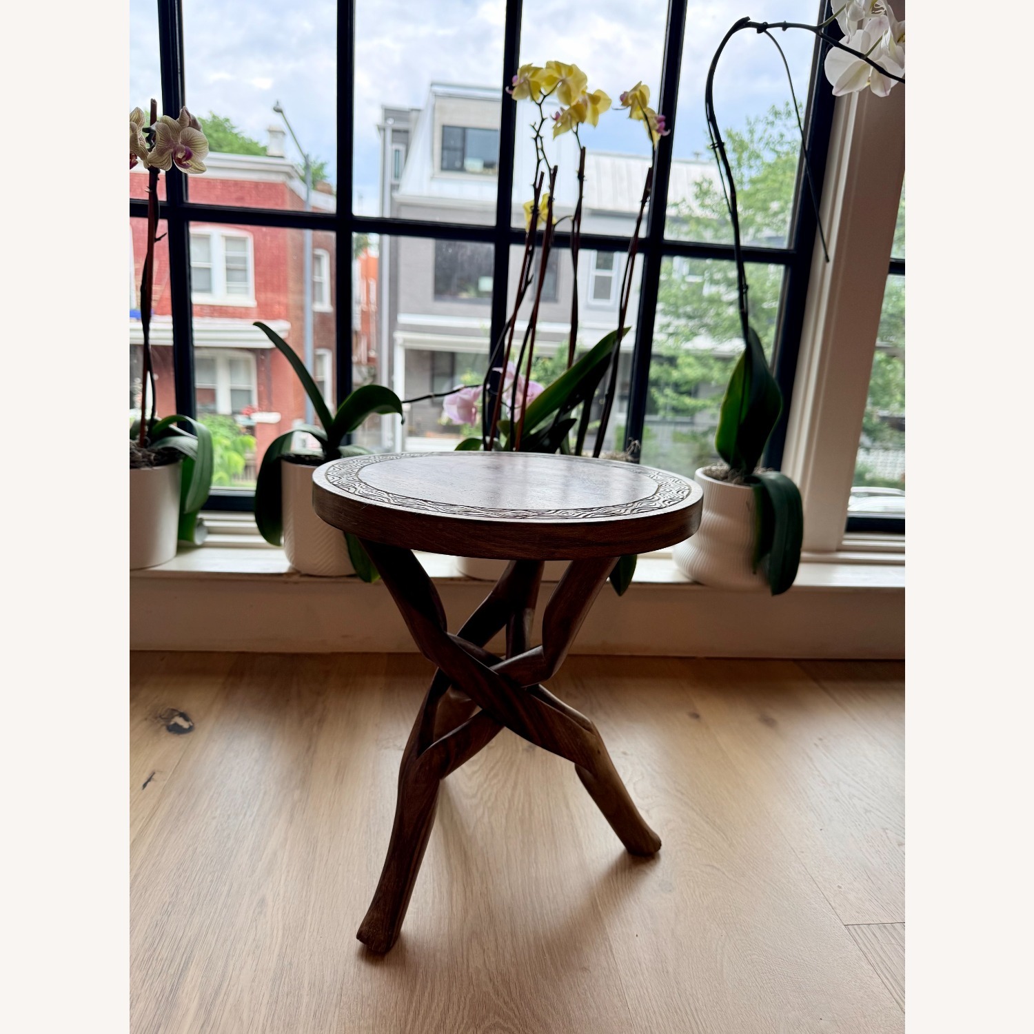 Hand-Carved African Wood Accent Table  - image-1