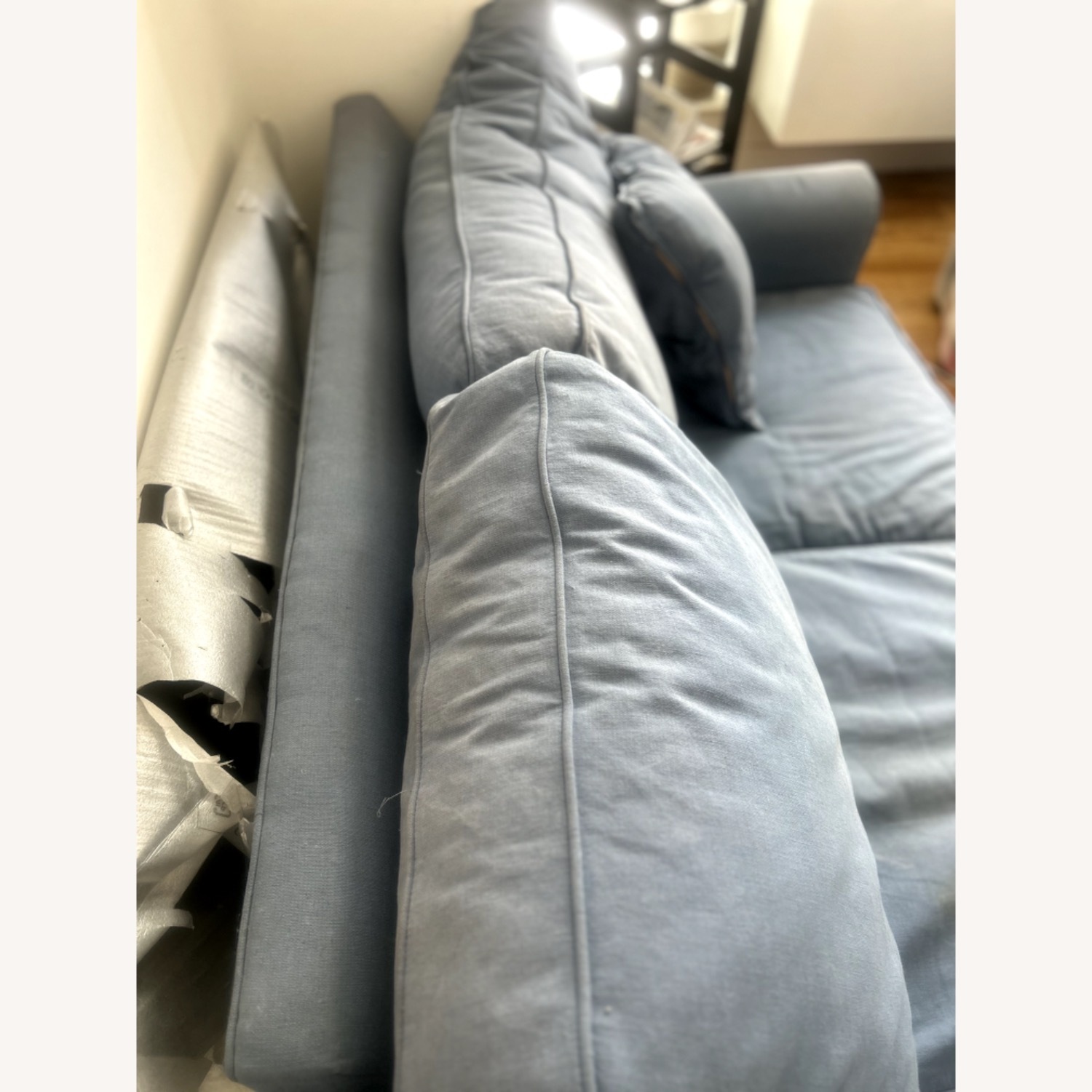 Crate & Barrel Monterey Blue Linen 3+ Seater Sofa - image-8