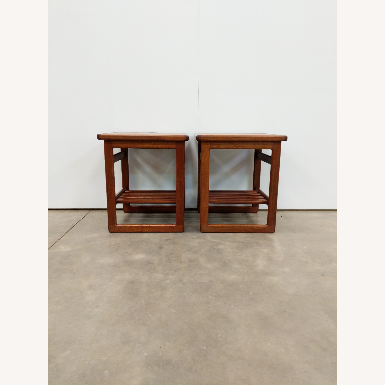 2 Vintage Mid Century Modern Teak/Tile Side Tables - image-2
