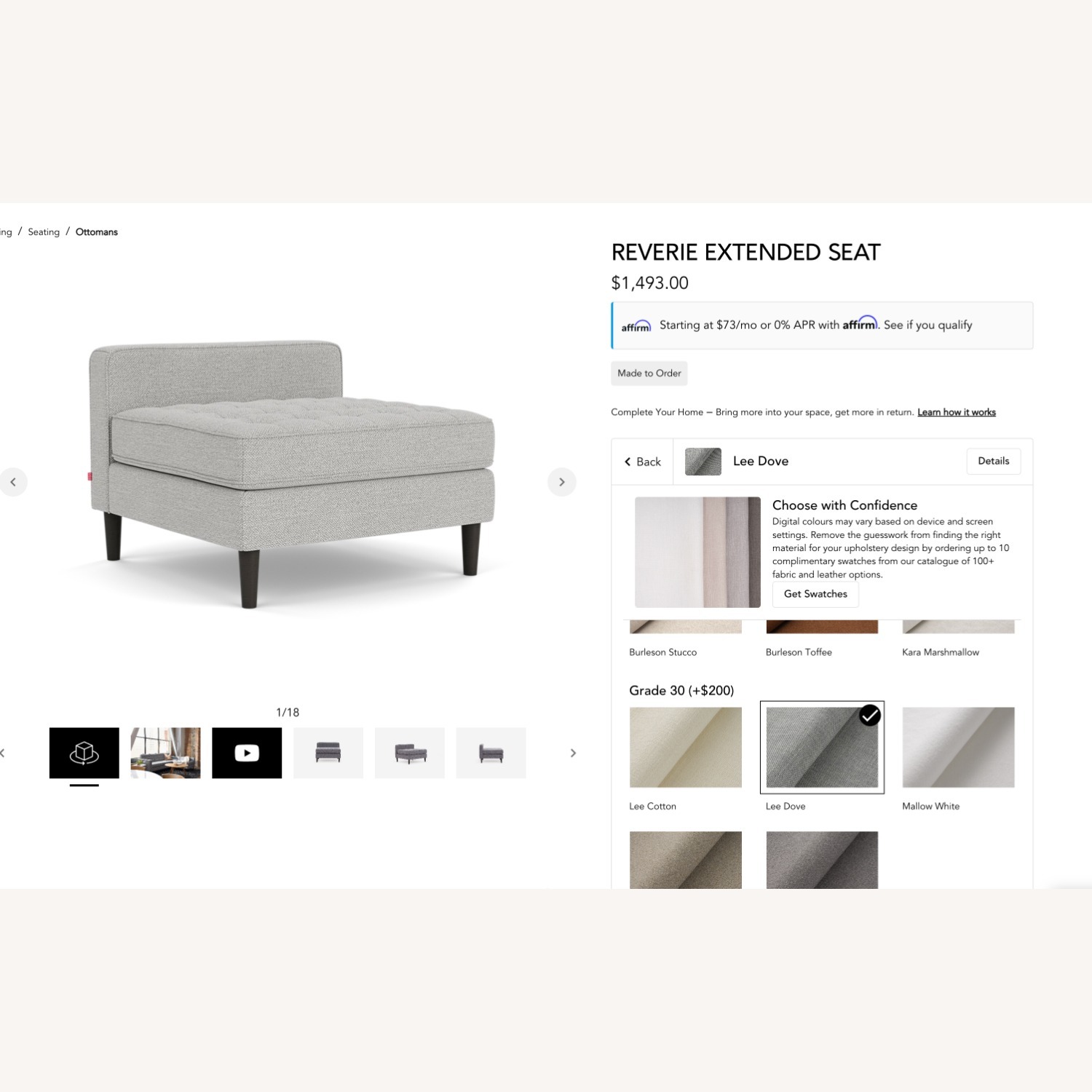 EQ3 Reverie Ottoman Light Gray Fabric  - image-1
