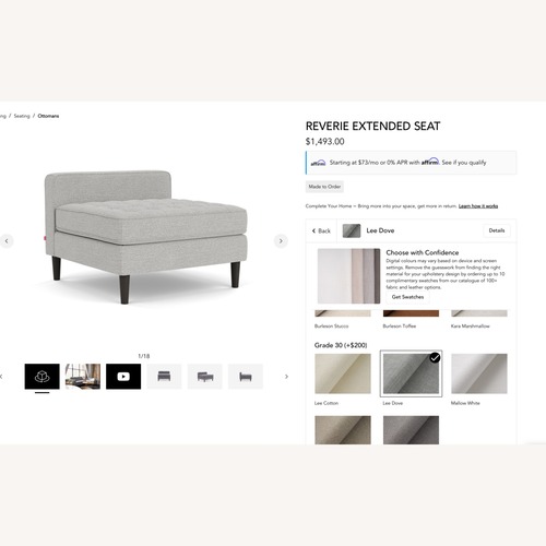 Used EQ3 Reverie Ottoman Light Gray Fabric  for sale on AptDeco