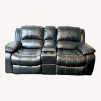 Raymour & Flanigan Black Leather 2 Seater Sofa
