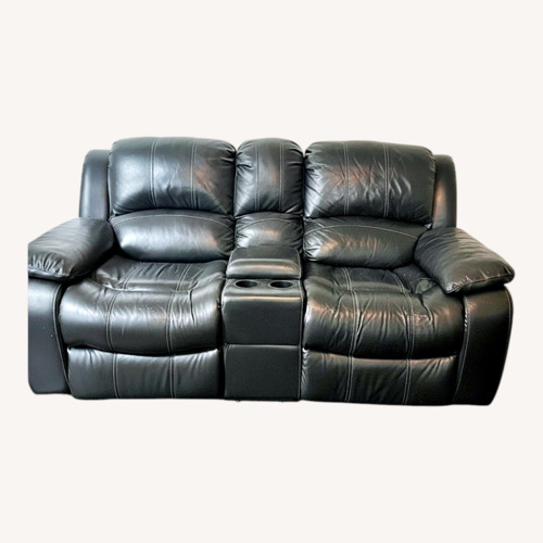 Used Raymour & Flanigan Black Leather 2 Seater Sofa for sale on AptDeco